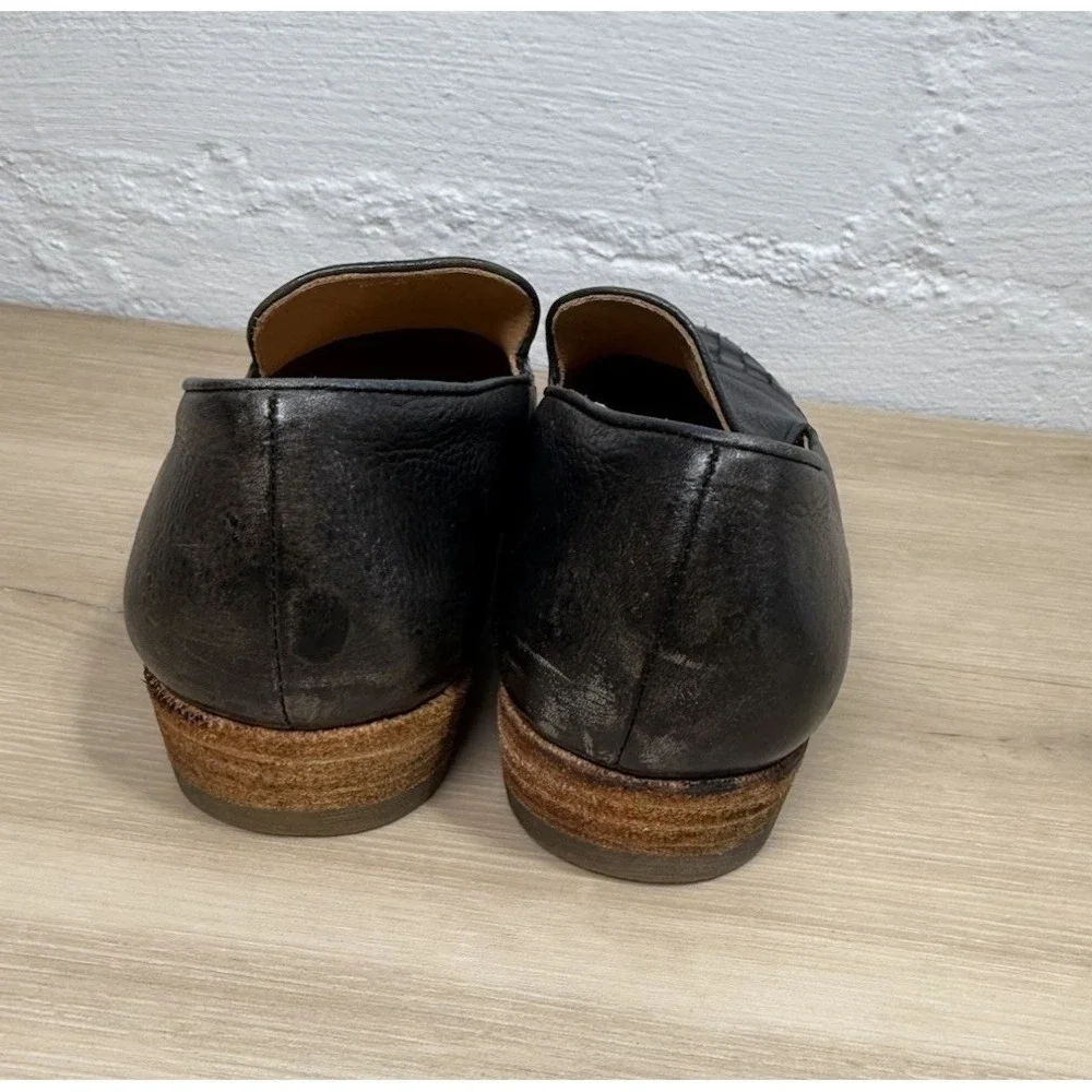 Blackstone Leather Loafers Woven Toe Black Slip On EU 38 US 7.5